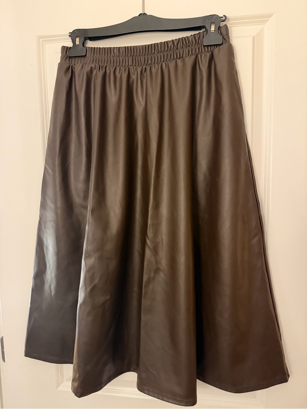 Brown A-Line Faux Leather Skirt - M